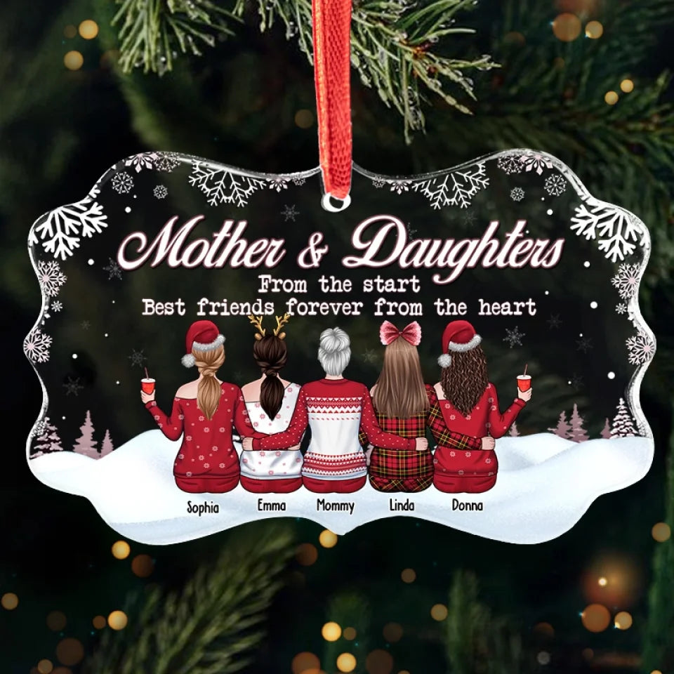 The Love Between A Mother & Daughters Is Forever - Family Personalized Custom Benelux Glass Ornament - Christmas Gift For Mom, Daughter