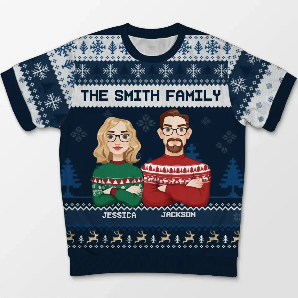 I Love My Family, Especially At Christmas - Family Personalized Custom All Over Print Adult Short Sleeve Sweater - Christmas Gift For Family Members