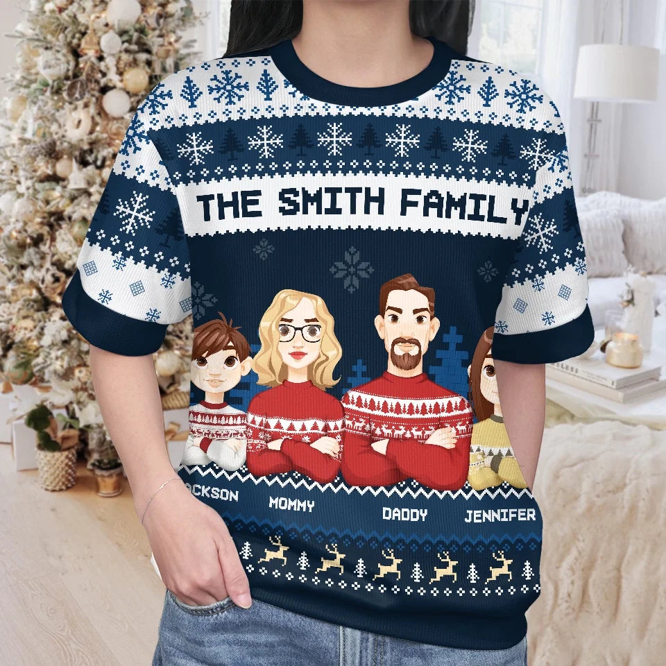 I Love My Family, Especially At Christmas - Family Personalized Custom All Over Print Adult Short Sleeve Sweater - Christmas Gift For Family Members