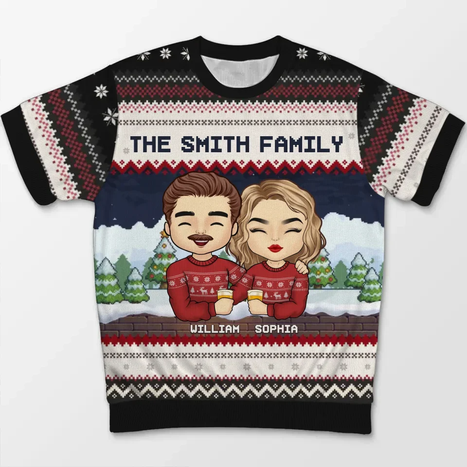 Together Is Our Favorite Place To Be This Christmas - Family Personalized Custom All Over Print Adult Short Sleeve Sweater - Christmas Gift For Family Members