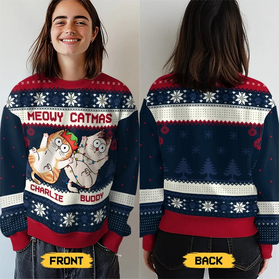 Holly Jolly Catmas - Cat Personalized Custom Ugly Sweatshirt - Unisex Wool Jumper - Christmas Gift For Pet Owners, Pet Lovers