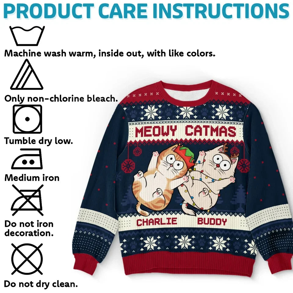 Holly Jolly Catmas - Cat Personalized Custom Ugly Sweatshirt - Unisex Wool Jumper - Christmas Gift For Pet Owners, Pet Lovers
