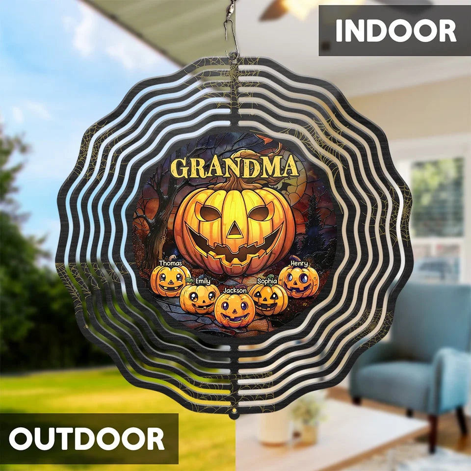 Grandma Of Little Pumpkin - Family Personalized Custom Wind Spinner - Halloween Gift For Mom, Grandma