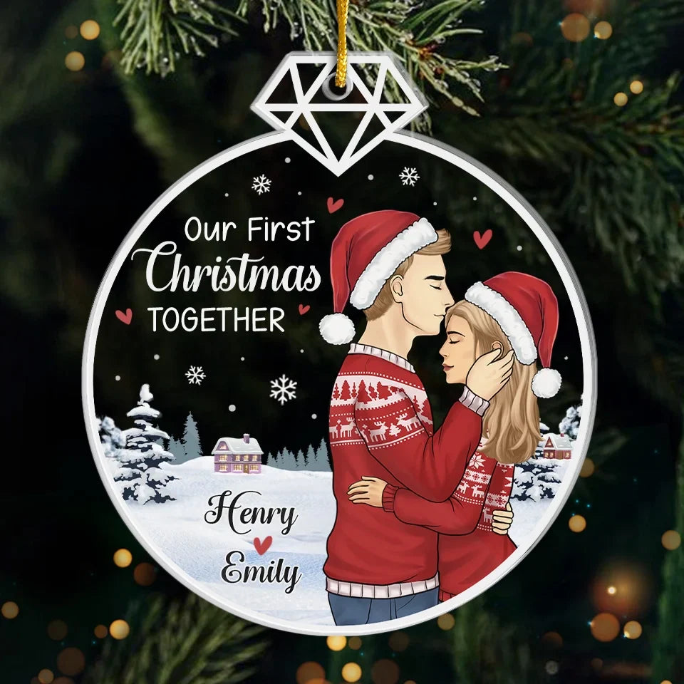 Our First Christmas, The Start Of Forever - Couple Personalized Custom Ornament - Acrylic Custom Shaped - Christmas Gift For Husband Wife, Anniversary, First Christmas