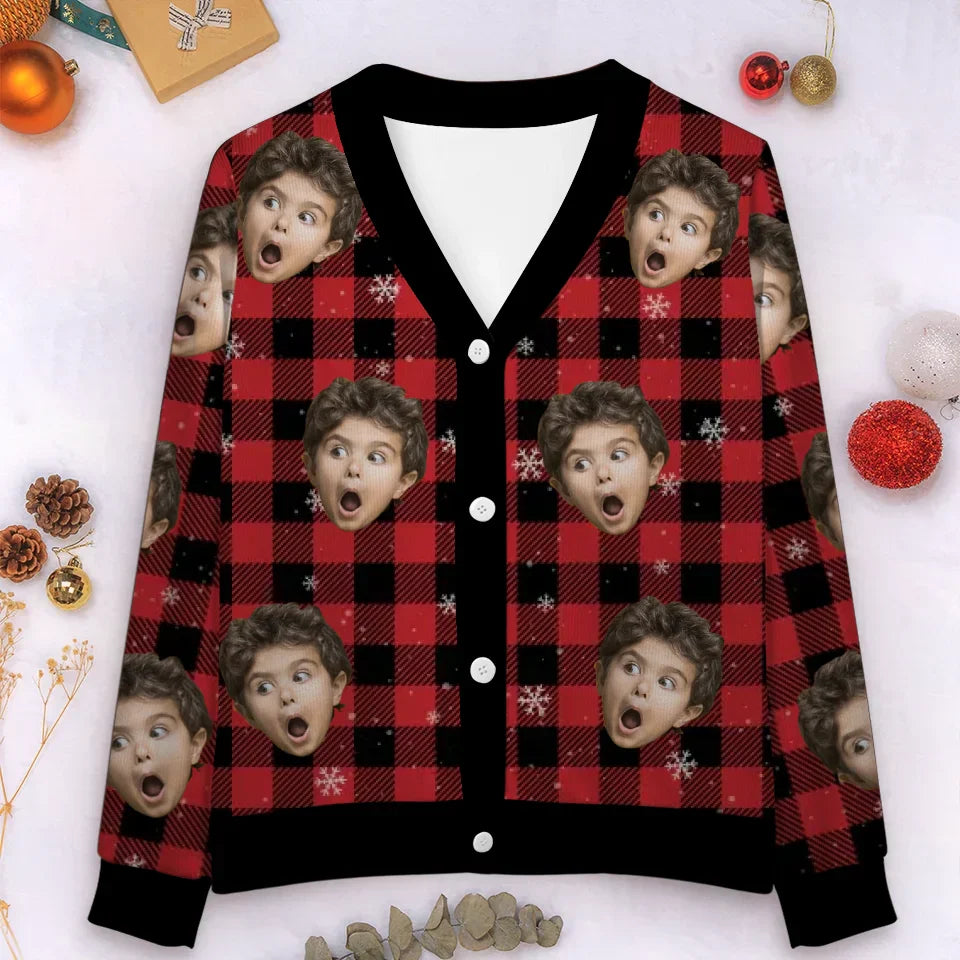 Custom Photo Season's Greetings - Family Personalized Custom Ugly Christmas Cardigan - Christmas Gift For Family Members