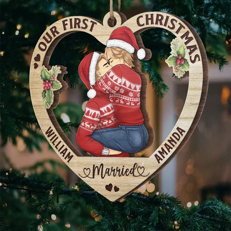 First Christmas Together, Forever In Love - Couple Personalized Custom Ornament - Wood Custom Shaped - Christmas Gift For Husband Wife, Anniversary, First Christmas
