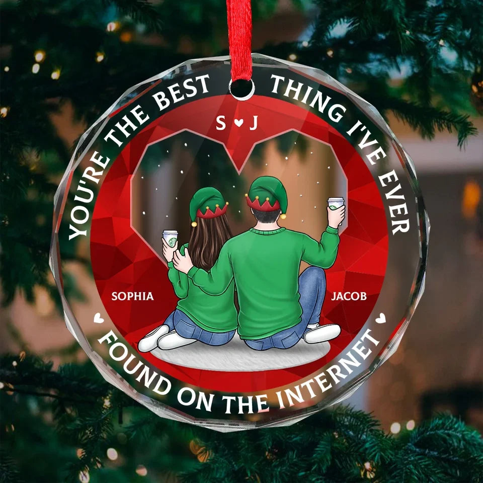 Wrapped In Your Love This Christmas - Couple Personalized Custom Circle Glass Ornament - Christmas Gift For Husband Wife, Anniversary
