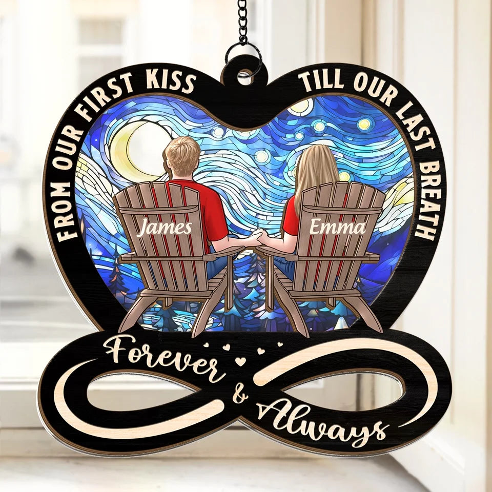 Thanks For Loving All Of Me - Couple Personalized Window Hanging Suncatcher Ornament - Christmas Gift For Husband Wife, Anniversary