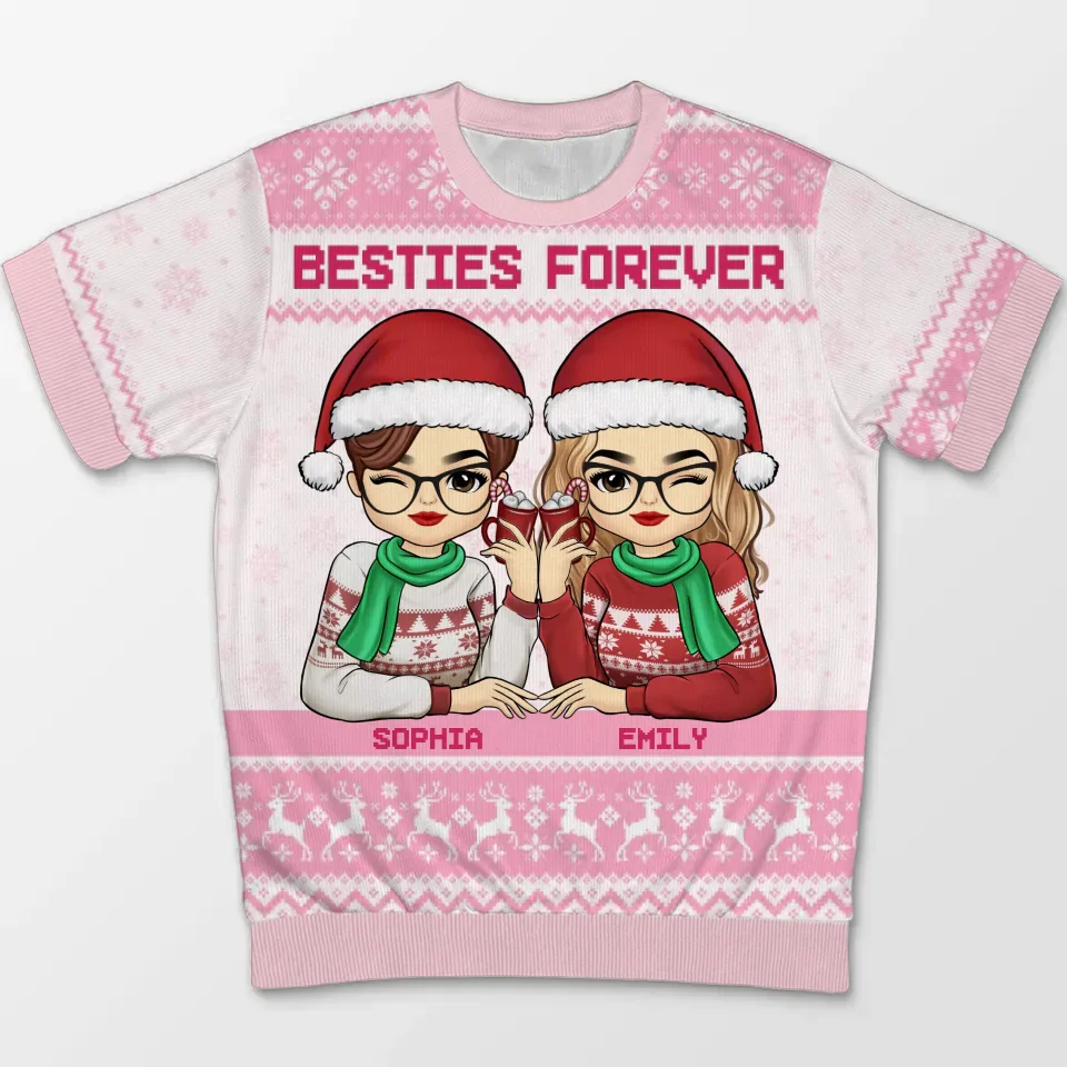 Nothing Could Ever Replace My Best Friend - Bestie Personalized Custom All Over Print Adult Short Sleeve Sweater - Christmas Gift For Best Friends, BFF, Sisters