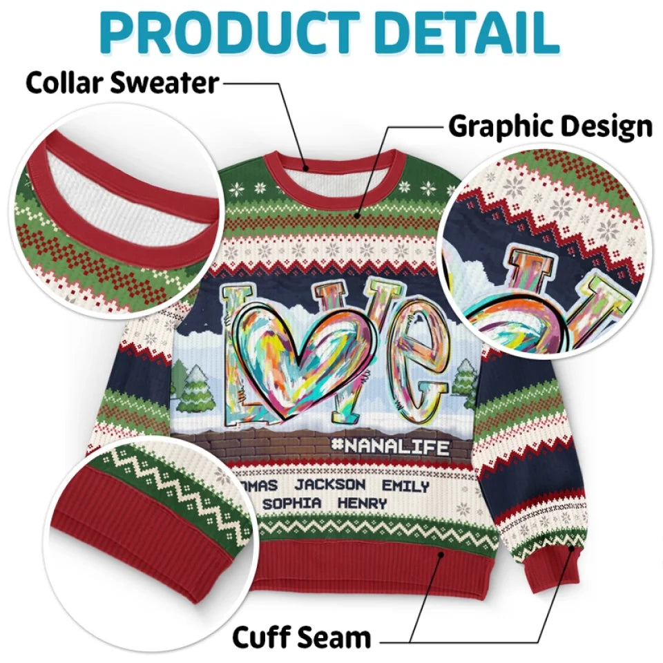 A Day With Grandma Is A Day Well Spent - Family Personalized Custom Ugly Sweatshirt - Unisex Wool Jumper - Christmas Gift For Grandma