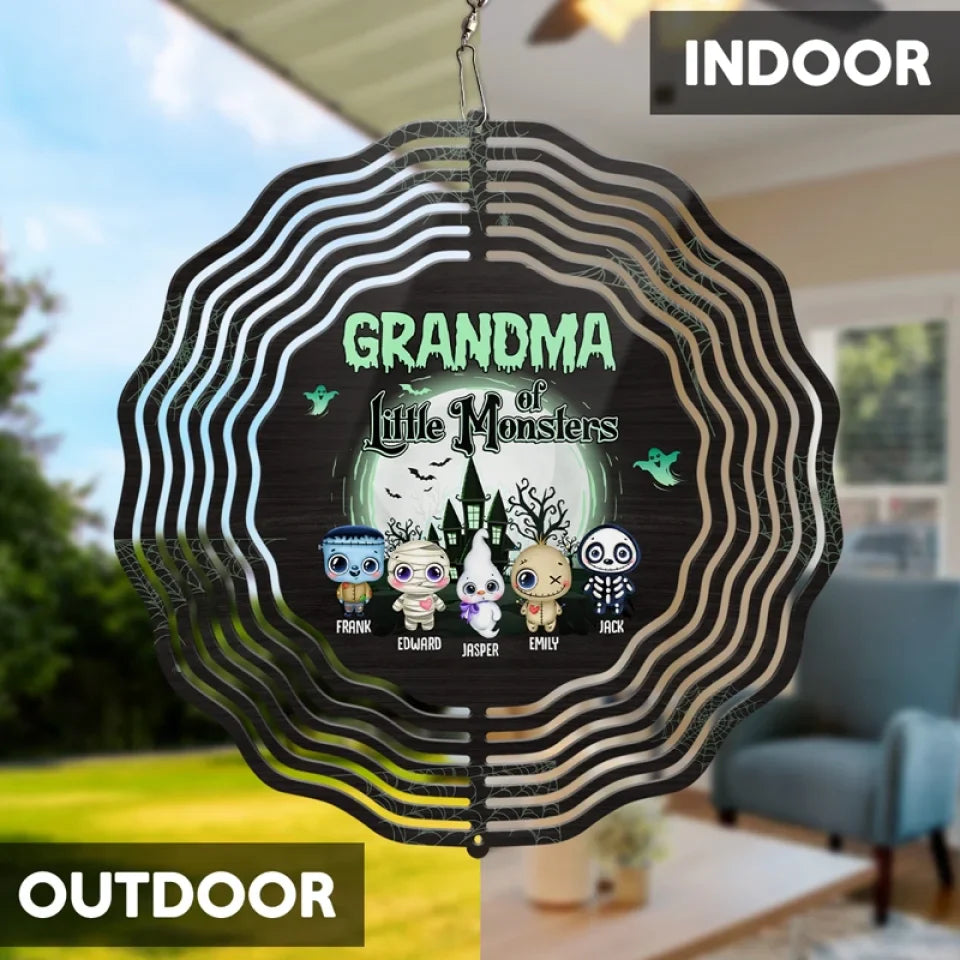 Grandma Of Mini Monsters - Family Personalized Custom Wind Spinner - Halloween Gift For Mom, Grandma