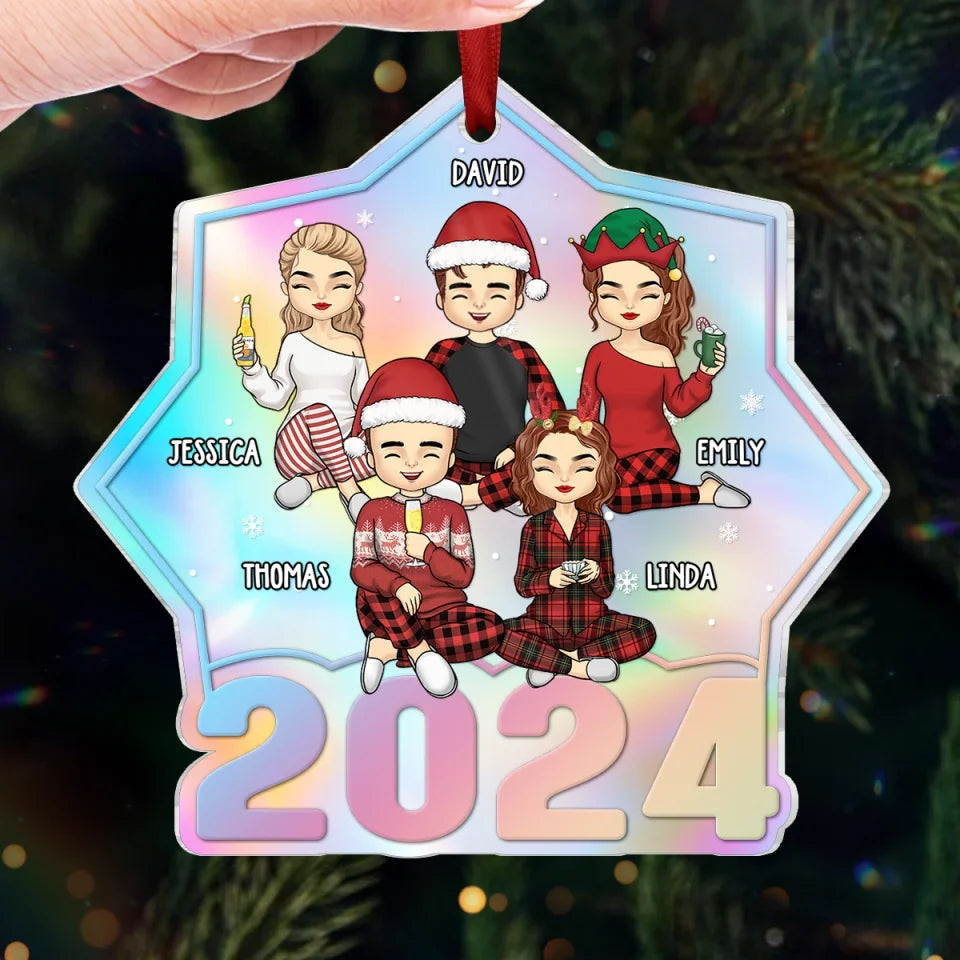 Home Is Where Family Gathers For Christmas - Family Personalized Custom Hologram Ornament - Christmas Gift For Family Members