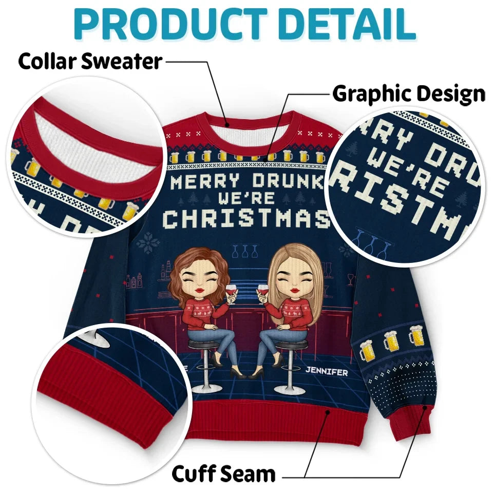 Merry And Bright With My Bestie By My Side - Bestie Personalized Custom Ugly Sweatshirt - Unisex Wool Jumper - Christmas Gift For Best Friends, BFF, Sisters