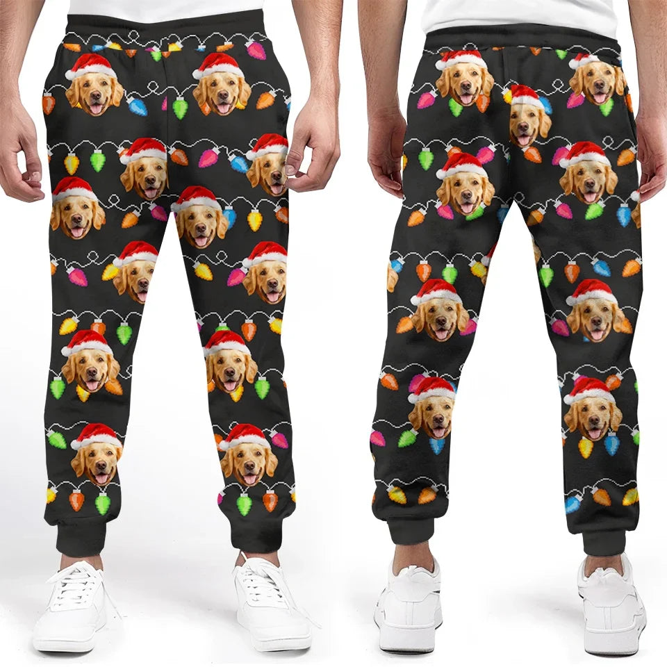 Custom Photo Furry Kisses And Christmas Wishes - Dog & Cat Personalized Custom Unisex Sweatpants - Christmas Gift For Pet Owners, Pet Lovers