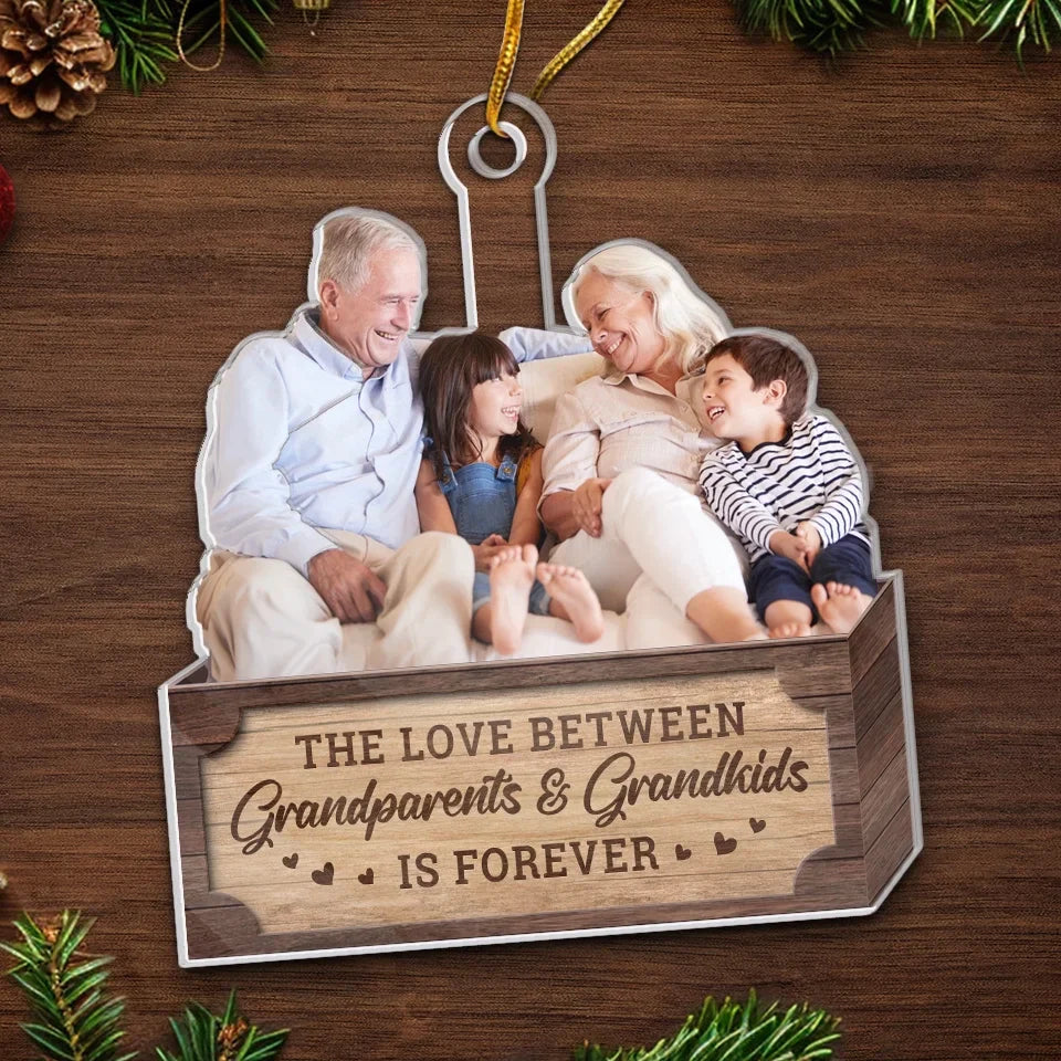 Custom Photo The Love Between Grandparents And Grandkids Is Forever - Family Personalized Custom Ornament - Acrylic Custom Shaped - Christmas Gift For Grandma, Grandpa