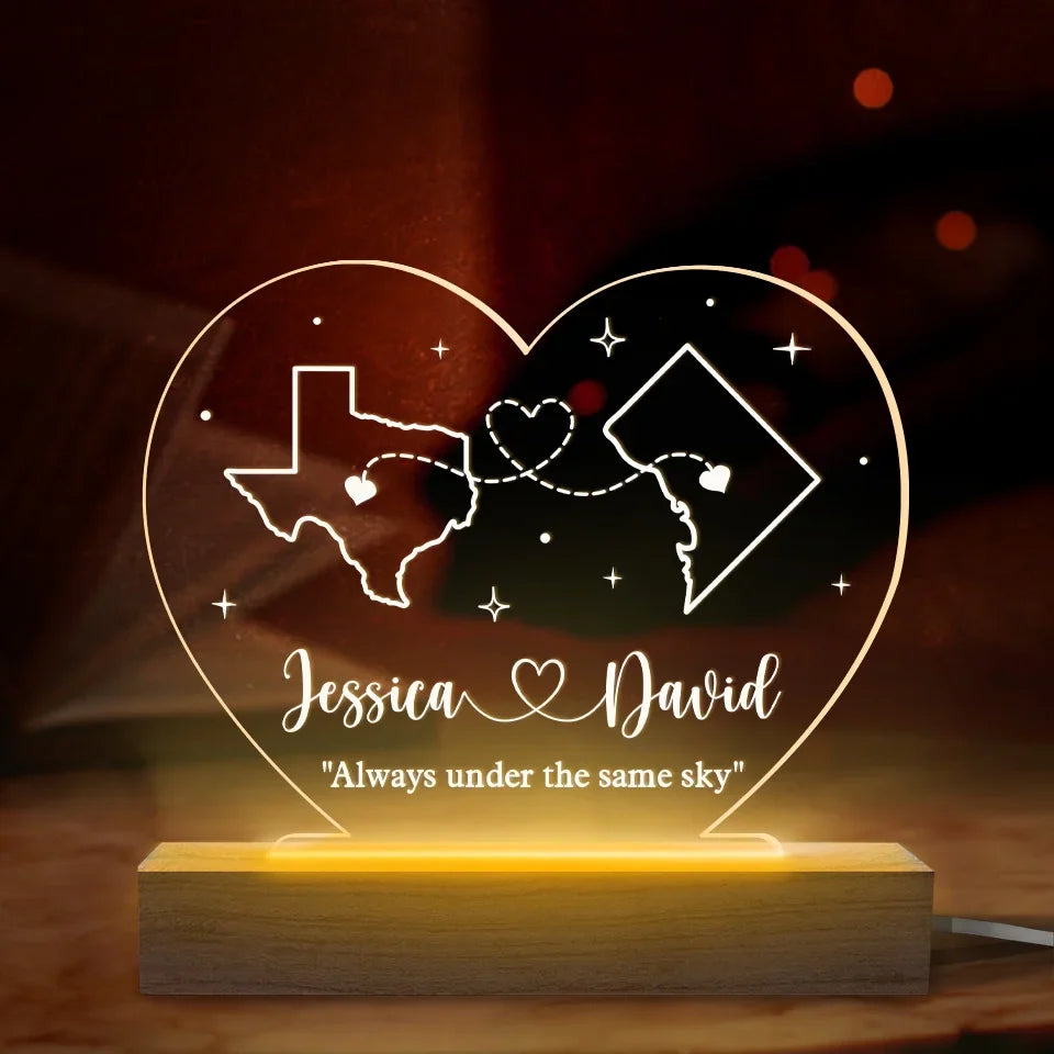 Together Under One Sky - Couple Personalized Custom Shaped 3D LED Light - Gift For Husband Wife, Anniversary