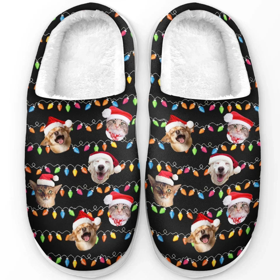 Custom Photo This Christmas, Don't Spend It Alone - Dog & Cat Personalized Custom Fluffy Slippers - Christmas Gift For Pet Owners, Pet Lovers
