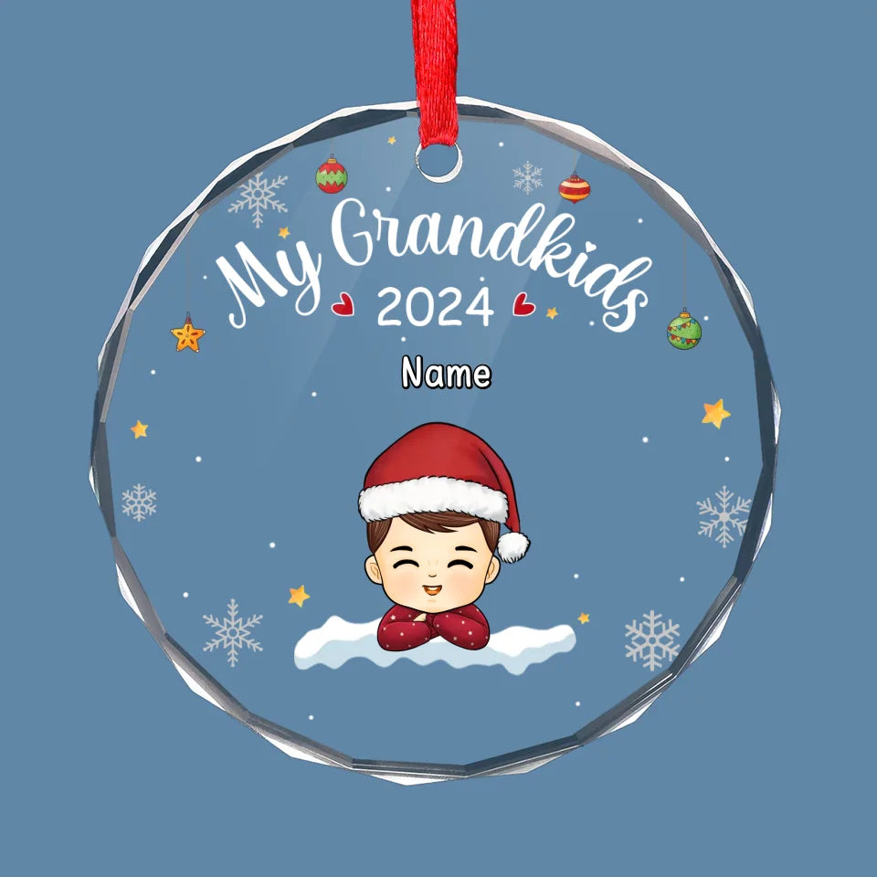 The Best Part Of Christmas Is Sharing It With You - Family Personalized Custom Circle Glass Ornament - Christmas Gift For Grandkids