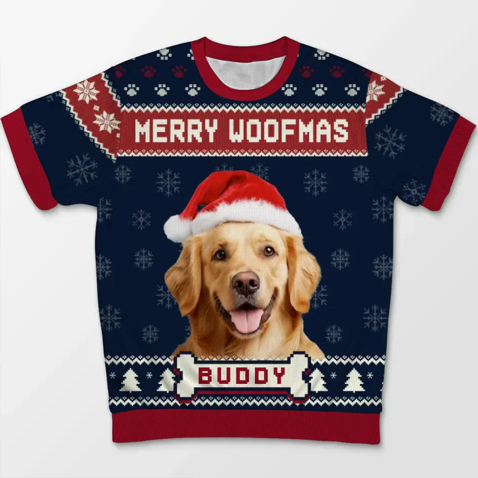 Custom Photo Feliz Navidog - Dog Personalized Custom All Over Print Adult Short Sleeve Sweater - Christmas Gift For Pet Owners, Pet Lovers