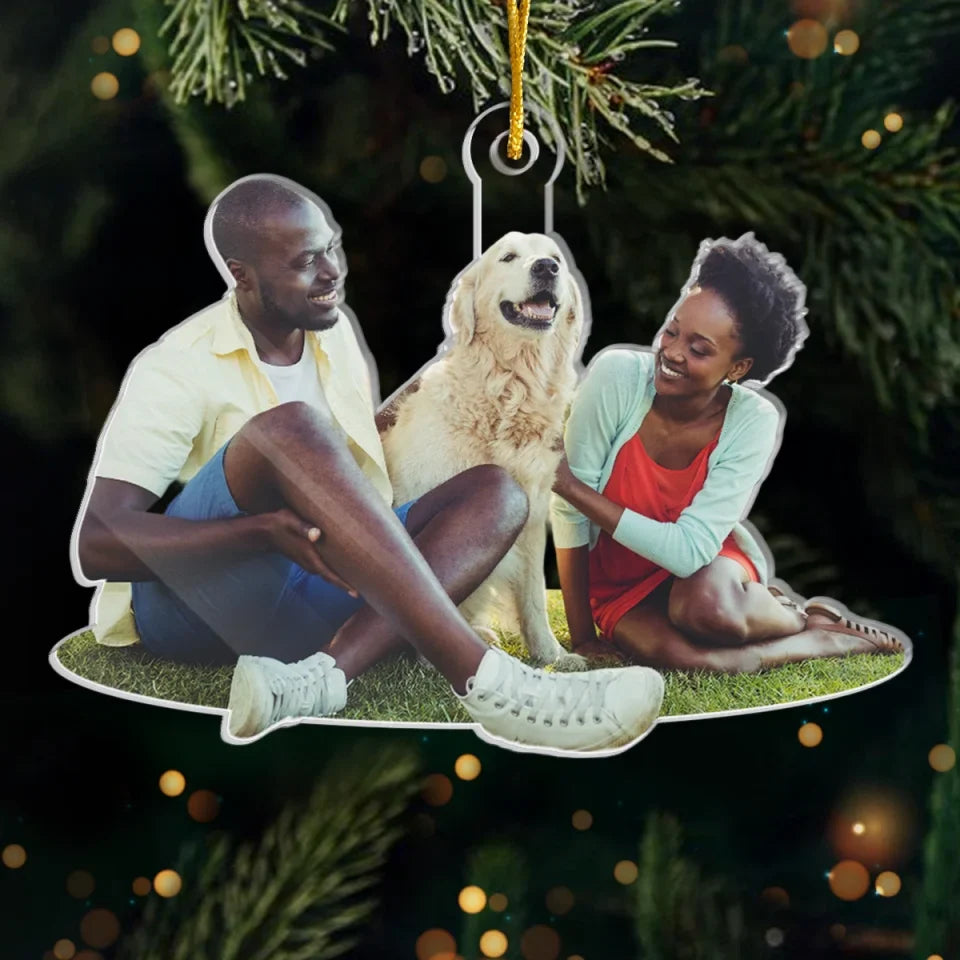 Custom Photo Peace And Joy To You This Christmastime - Couple Personalized Custom Ornament - Acrylic Custom Shaped - Christmas Gift For Husband Wife, Anniversary, Pet Owners, Pet Lovers