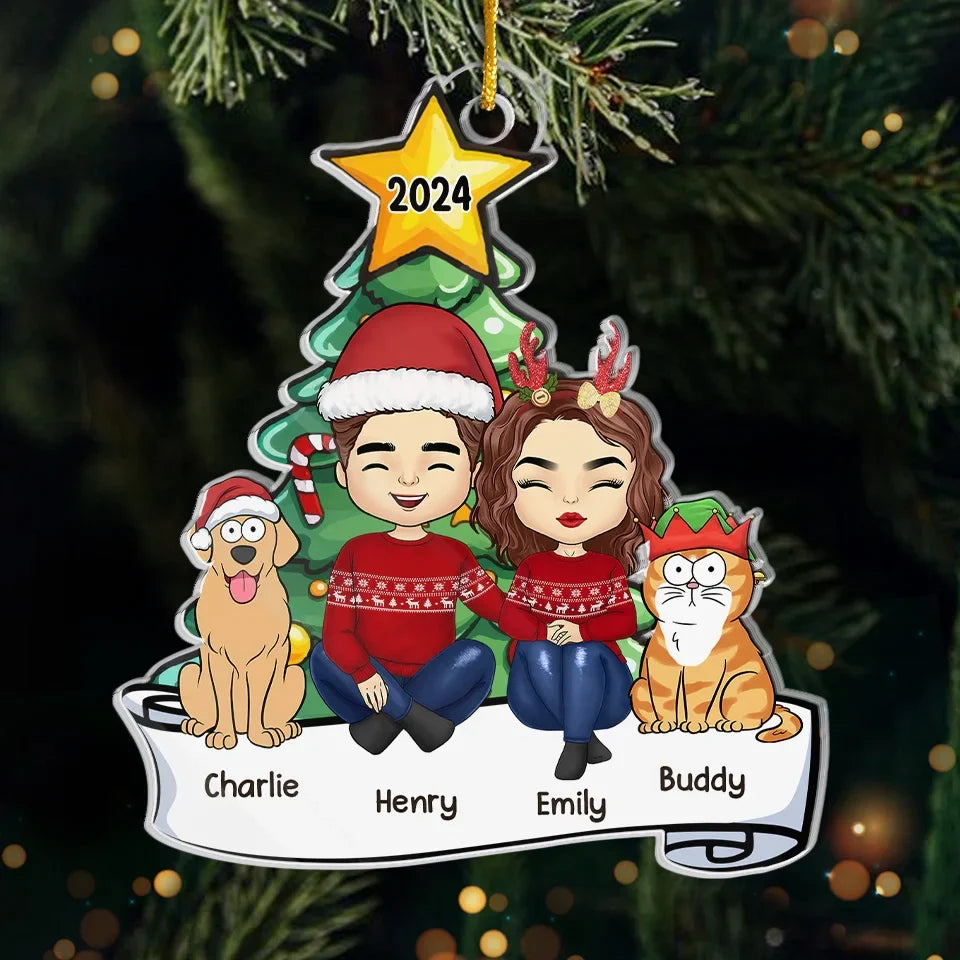 Christmas Is Merrier With Paws Under The Tree - Dog & Cat Personalized Custom Ornament - Acrylic Custom Shaped - Christmas Gift For Husband Wife, Anniversary, Pet Owners, Pet Lovers