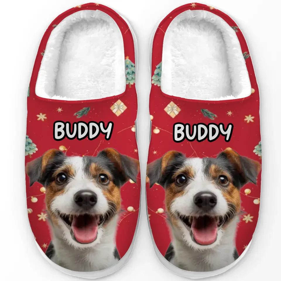 Custom Photo Holiday Unleash The Joy - Dog & Cat Personalized Custom Fluffy Slippers - Christmas Gift For Pet Owners, Pet Lovers