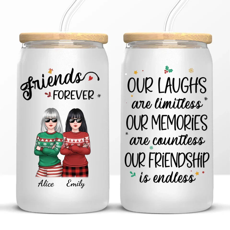 Friends Who Slay Together, Stay Together - Bestie Personalized Custom Glass Cup, Iced Coffee Cup - Christmas Gift For Best Friends, BFF, Sisters
