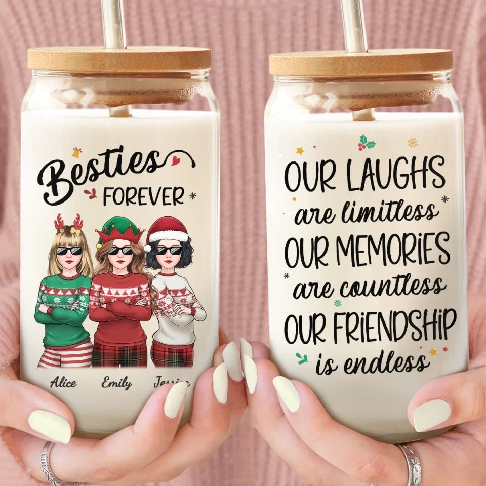 Friends Who Slay Together, Stay Together - Bestie Personalized Custom Glass Cup, Iced Coffee Cup - Christmas Gift For Best Friends, BFF, Sisters