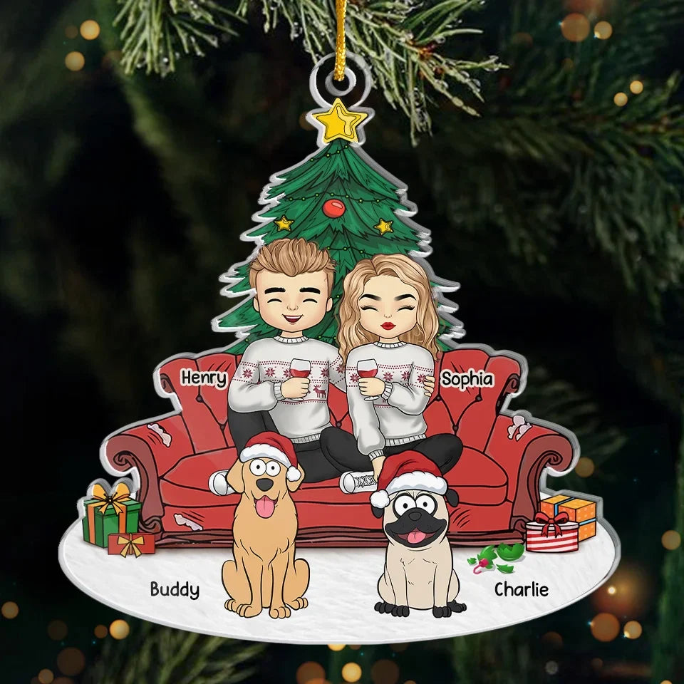 Our Love Has Fur And A Wagging Tail - Dog & Cat Personalized Custom Ornament - Acrylic Custom Shaped - Christmas Gift For Husband Wife, Anniversary, Pet Owners, Pet Lovers