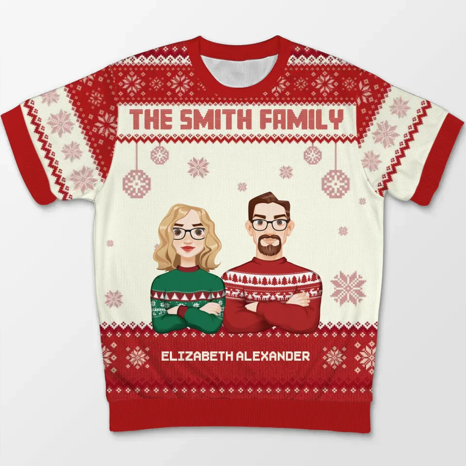 Family Love Grows Warmer At Christmas - Family Personalized Custom All Over Print Adult Short Sleeve Sweater - Christmas Gift For Family Members