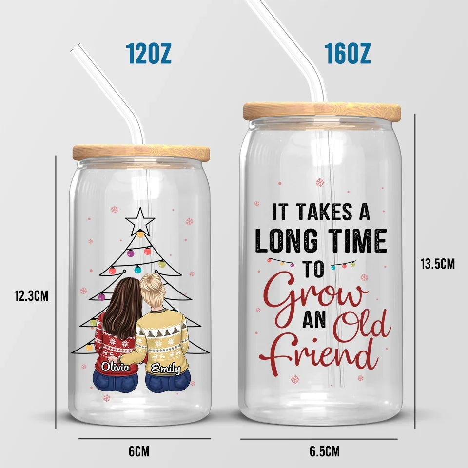 True Friends Are Always There - Bestie Personalized Custom Glass Cup, Iced Coffee Cup - Christmas Gift For Best Friends, BFF, Sisters