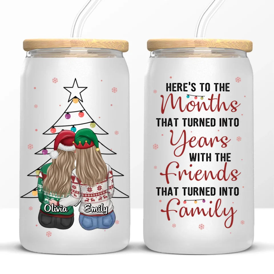 True Friends Are Always There - Bestie Personalized Custom Glass Cup, Iced Coffee Cup - Christmas Gift For Best Friends, BFF, Sisters