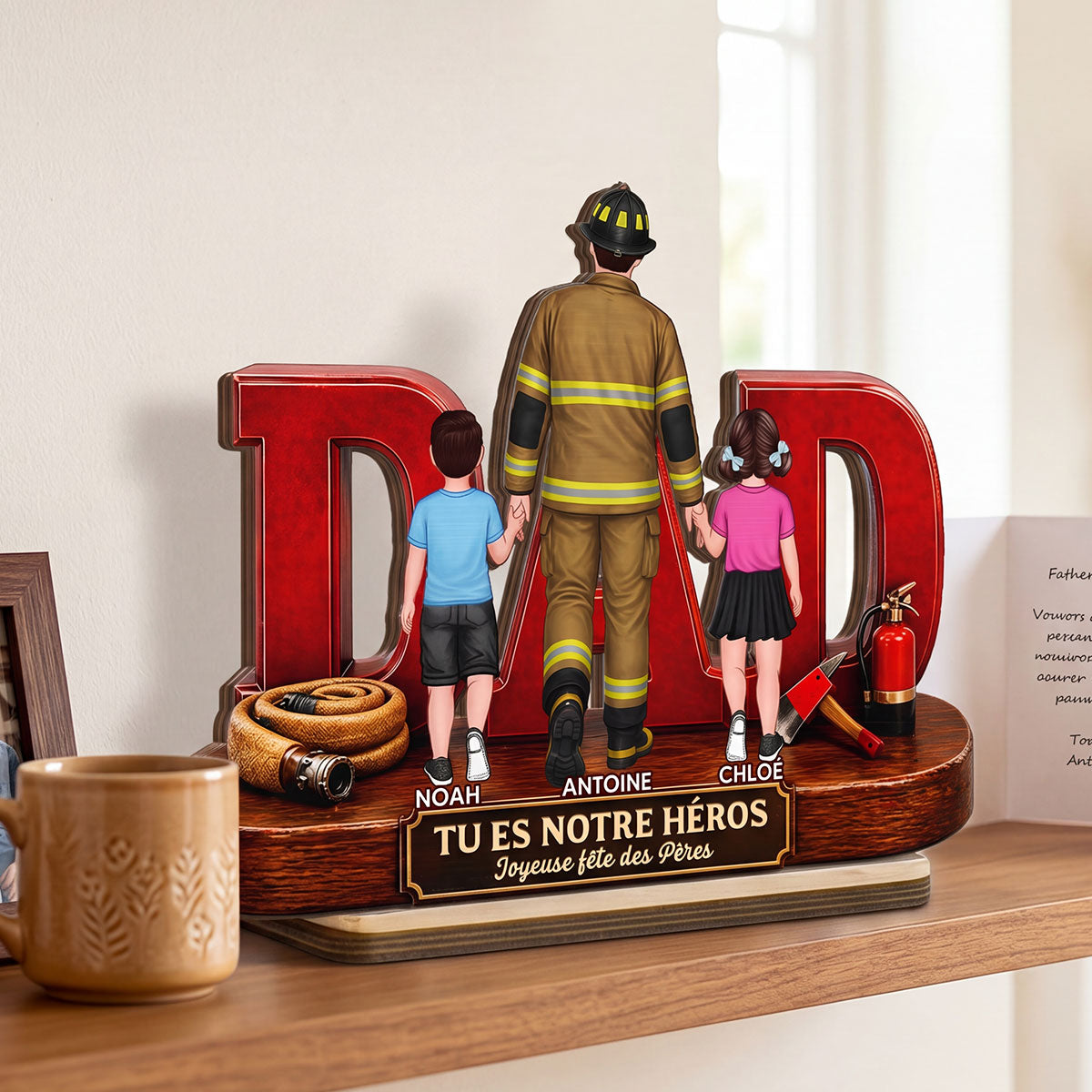 Papa pompier fier - Plaque en bois personnalise  2 couches - Cadeau de fte des Pres pour papa, mari