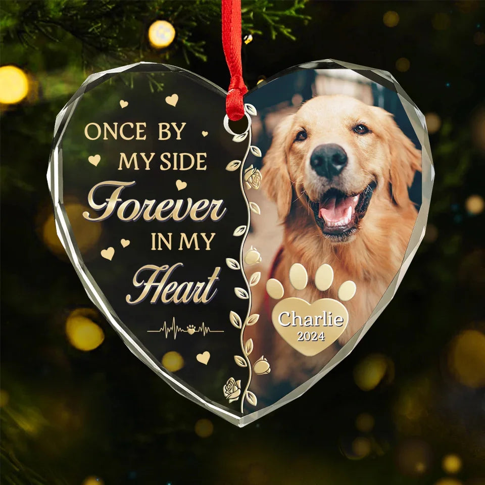 Custom Photo You Left Paw Prints On My Heart That Will Never Fade Away - Memorial Personalized Custom Heart Glass Ornament - Sympathy Gift, Christmas Gift For Pet Owners, Pet Lovers