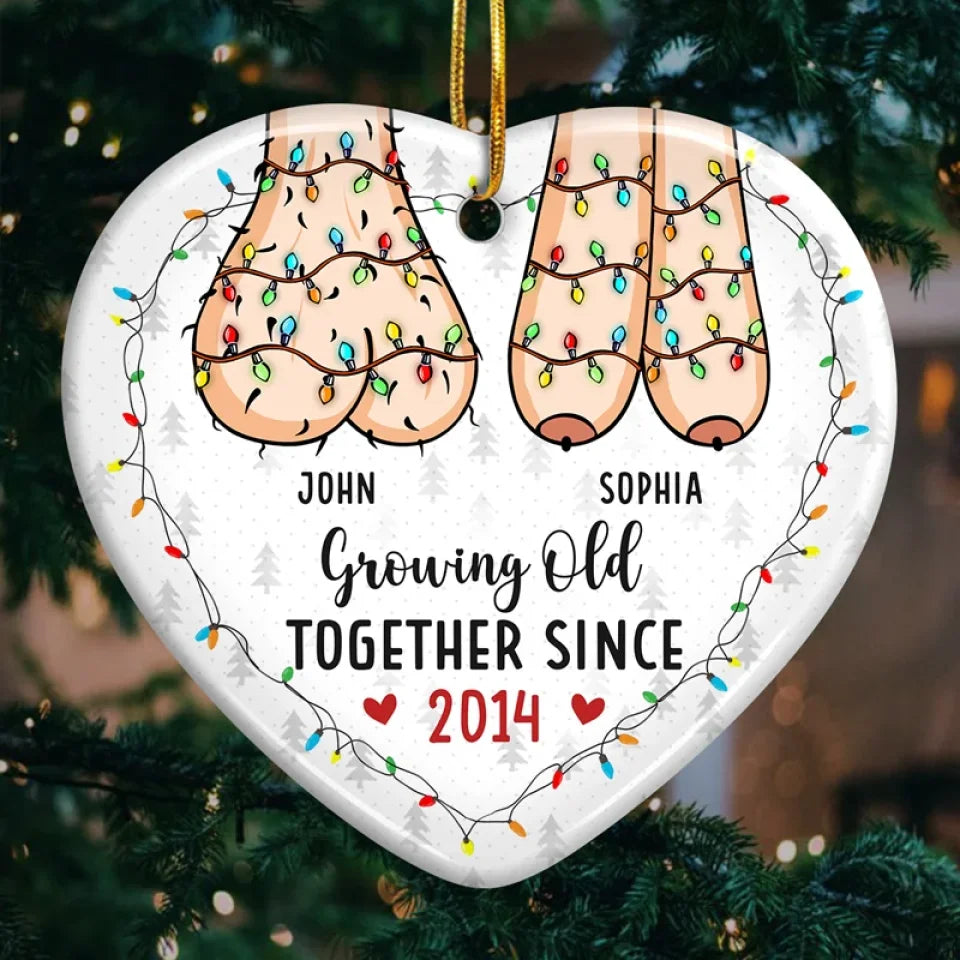 I Dream Of Growing Old Together With You - Couple Personalized Custom Ornament - Ceramic Heart Shaped - Christmas Gift For Husband Wife, Anniversary
