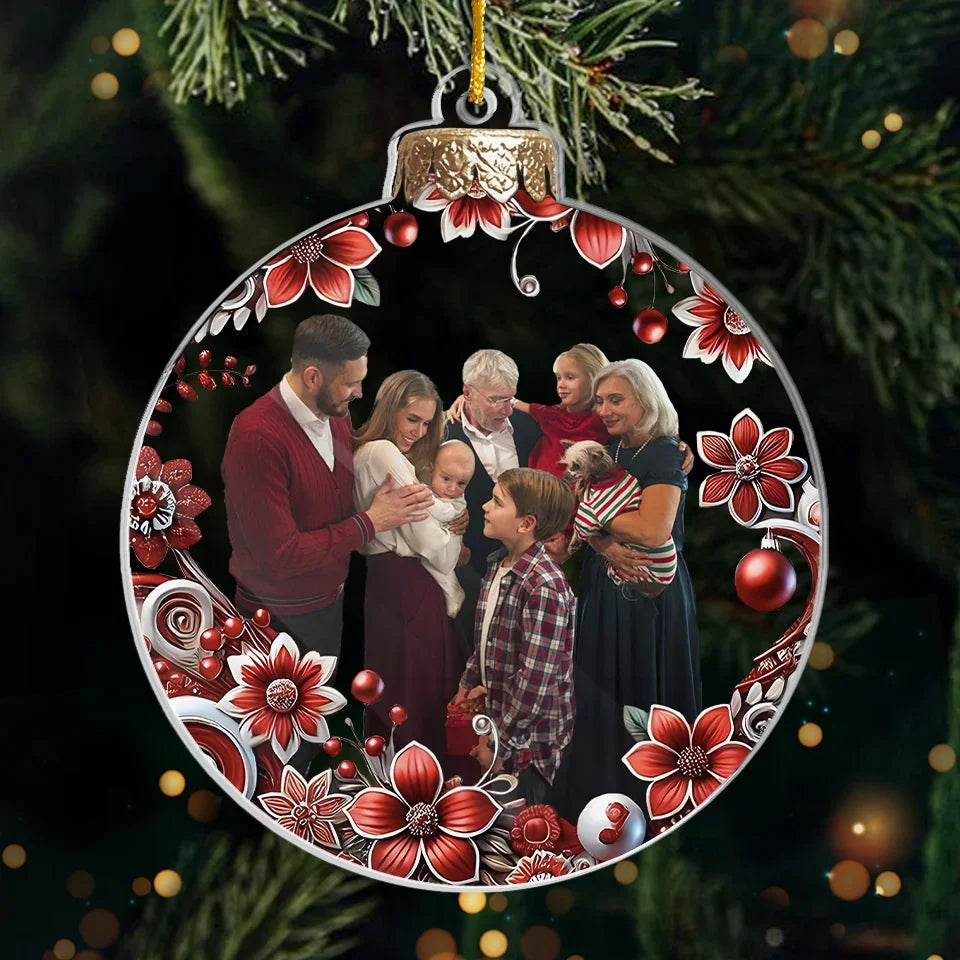 Custom Photo Heart Full Of Christmas Joy And Family Love - Family Personalized Custom Ornament - Acrylic Custom Shaped - Christmas Gift For Family Members