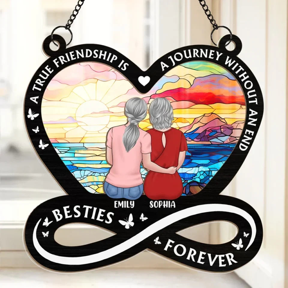 Our Friendship Is A Treasure I Cherish - Bestie Personalized Window Hanging Suncatcher Ornament - Gift For Best Friends, BFF, Sisters