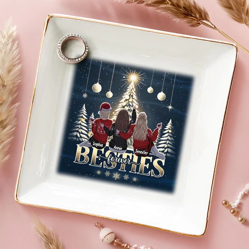 Happy Holidays To My Sleigh Rides Or Die - Bestie Personalized Custom Jewelry Dish - Christmas Gift For Best Friends, BFF, Sisters