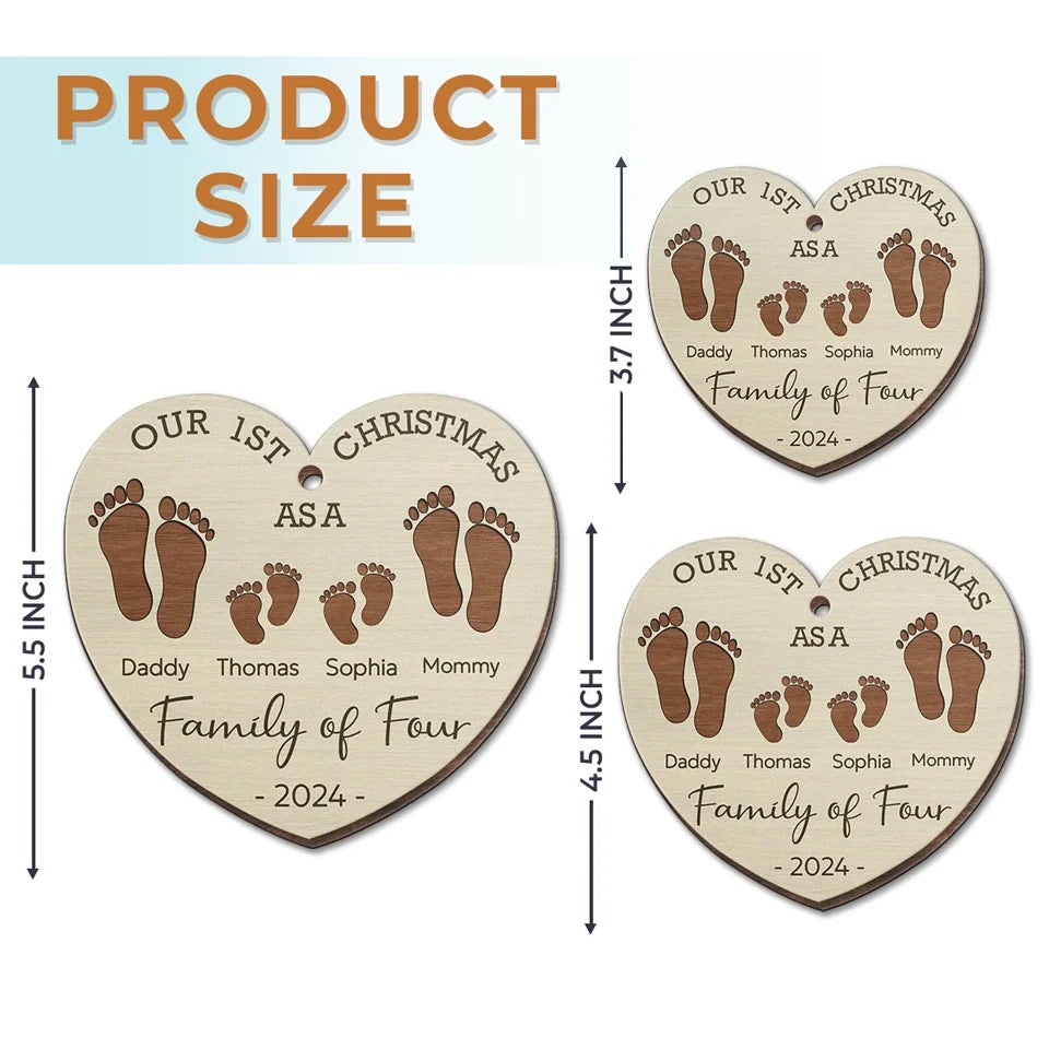 Our First Christmas As A Family - Family Personalized Custom Ornament - Wood Custom Shaped - New Arrival, Christmas Gift For Family Members AMZ