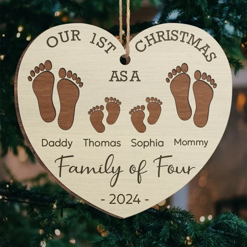 Our First Christmas As A Family - Family Personalized Custom Ornament - Wood Custom Shaped - New Arrival, Christmas Gift For Family Members AMZ