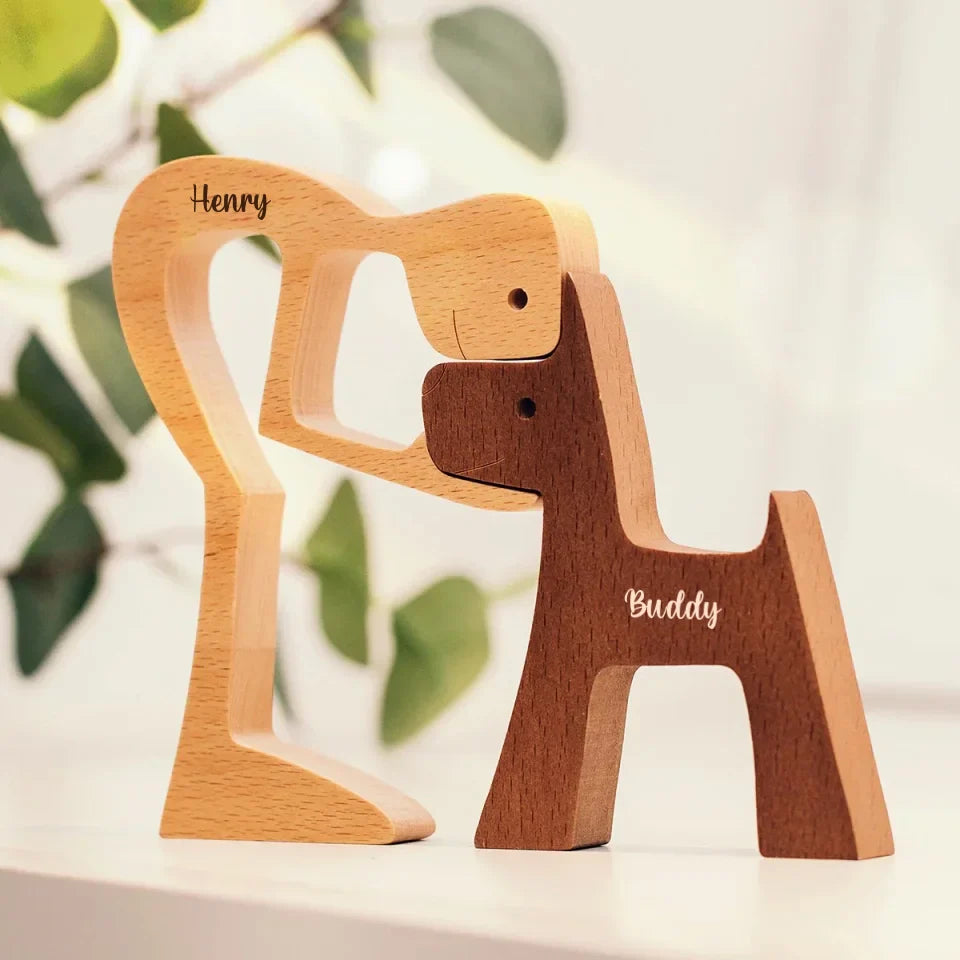 MWD - Personalized Custom Wooden Pet Carvings - The Love Between You And Your Fur-Friend - Gift For Pet Lovers - New Arrival, Wood Sculpture Table Ornaments, Carved Wood Decor AMZ