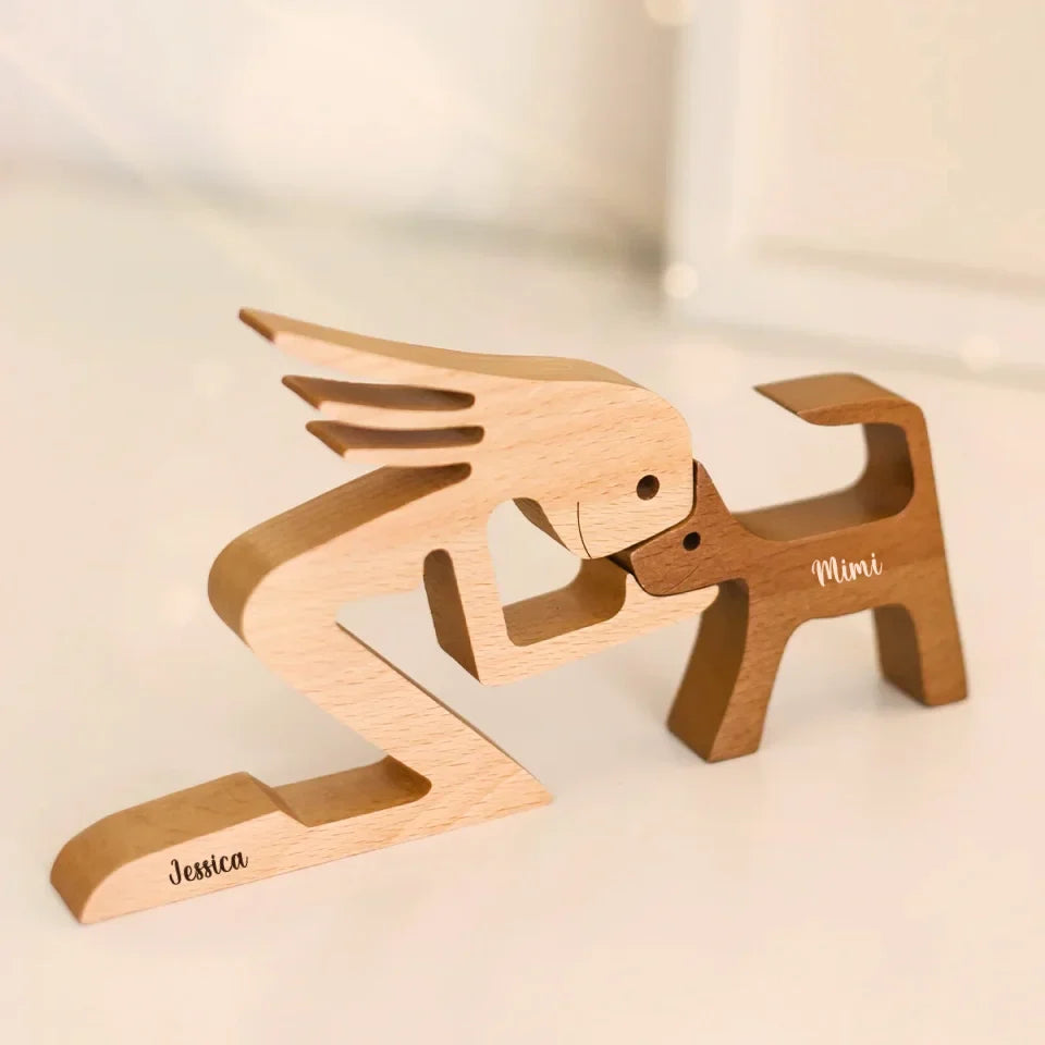 MWD - Personalized Custom Wooden Pet Carvings - The Love Between You And Your Fur-Friend - Gift For Pet Lovers - New Arrival, Wood Sculpture Table Ornaments, Carved Wood Decor AMZ