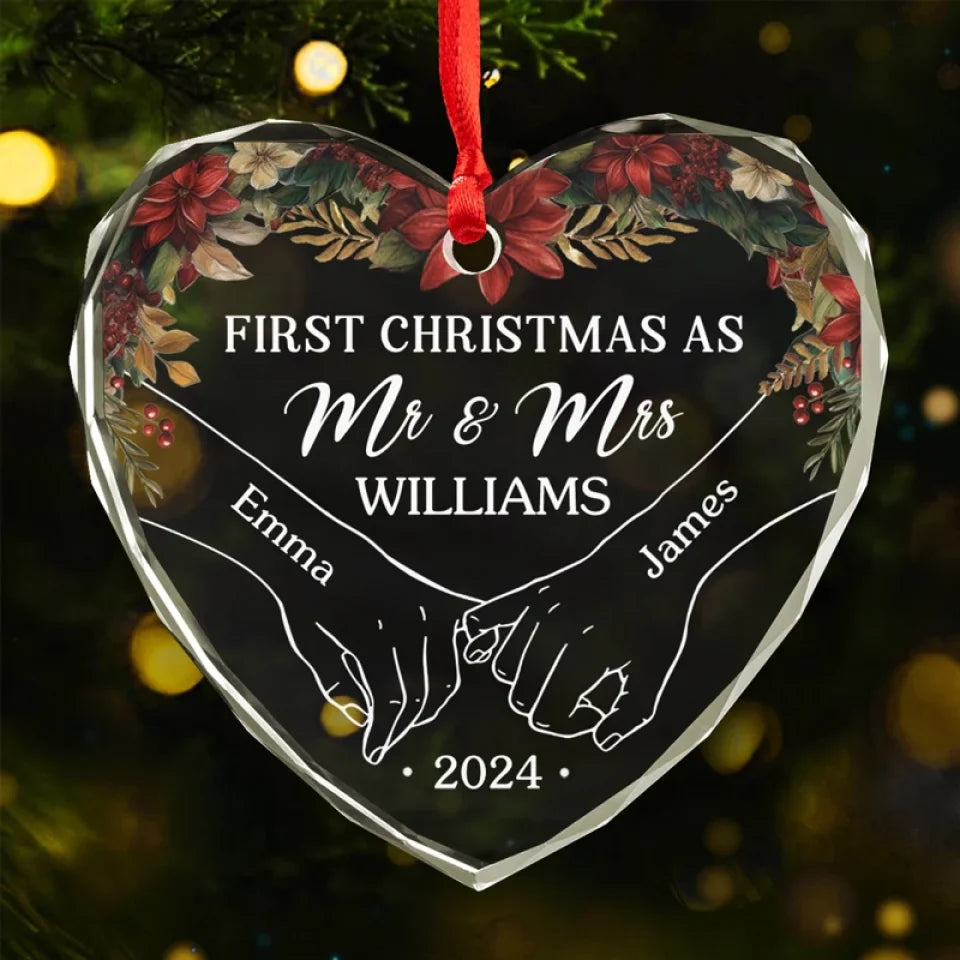 The Only Gift I Want This Year Is Your Presence - Couple Personalized Custom Heart Glass Ornament - New Arrival, Christmas Gift For Husband Wife, Anniversary, First Christmas AMZ