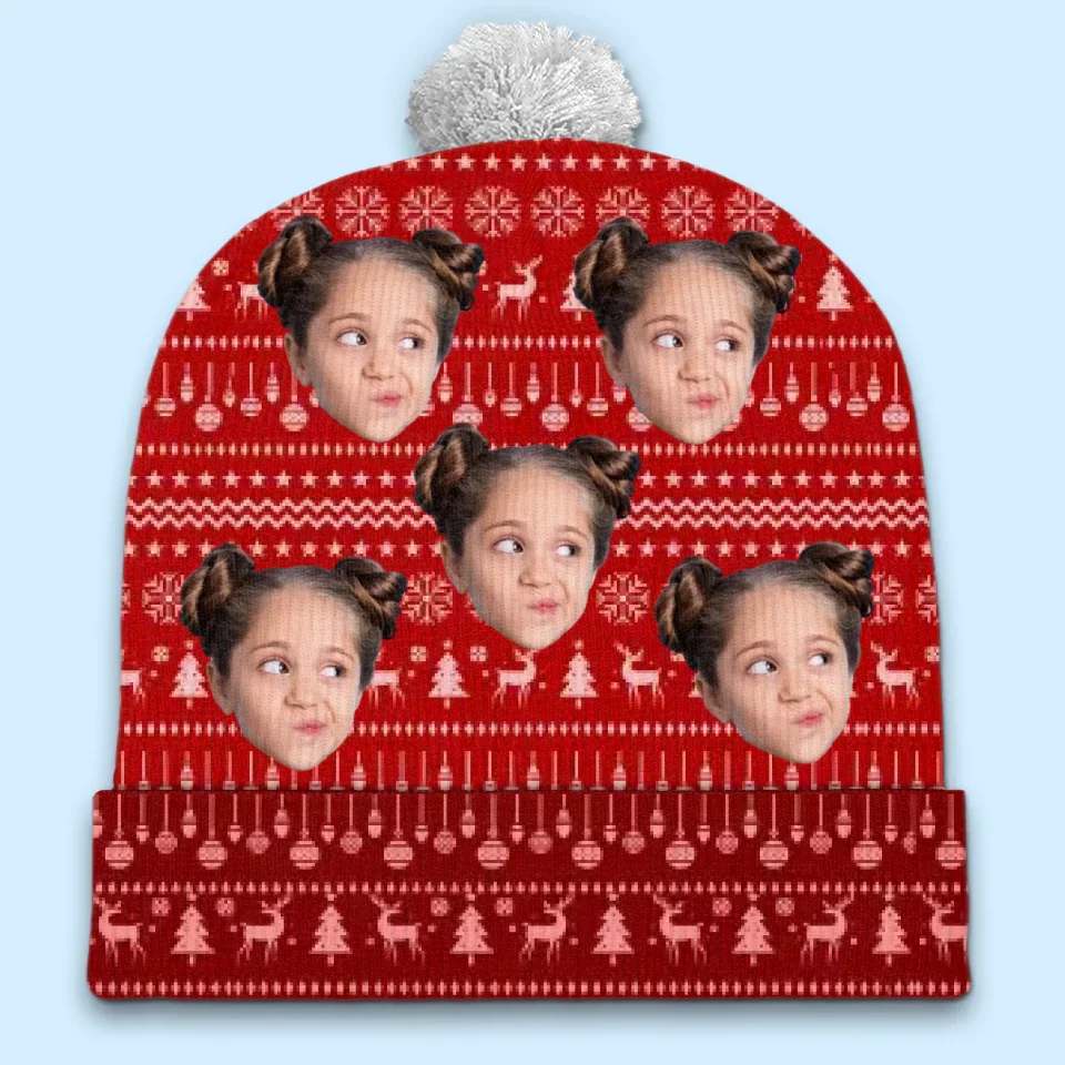 Custom Photo Family Is The Heart Of Christmas Joy - Family Personalized Custom Christmas Beanie Hat - Christmas Gift For Family Members