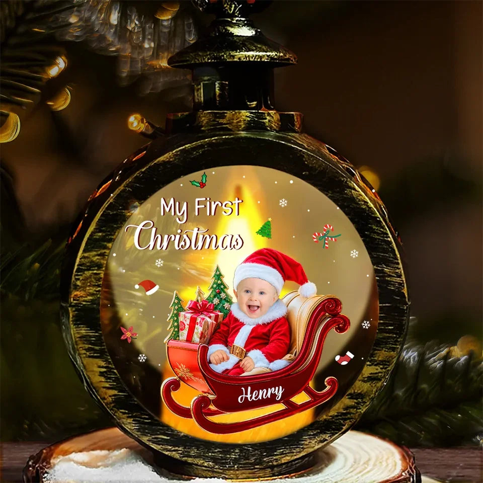 Custom Photo Tiny Hands, Big Christmas Magic - Family Personalized Custom Candlelight Lantern Ornament - Christmas Gift For Baby Kids, Newborn Baby, First Christmas