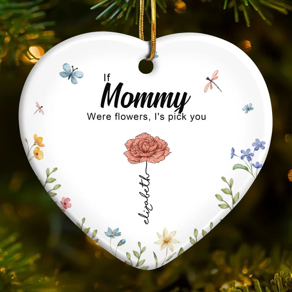 A Mother's Heart Is A Garden Of Endless Love - Family Personalized Custom Ornament - Ceramic Heart Shaped - Christmas Gift For Mom, Grandma