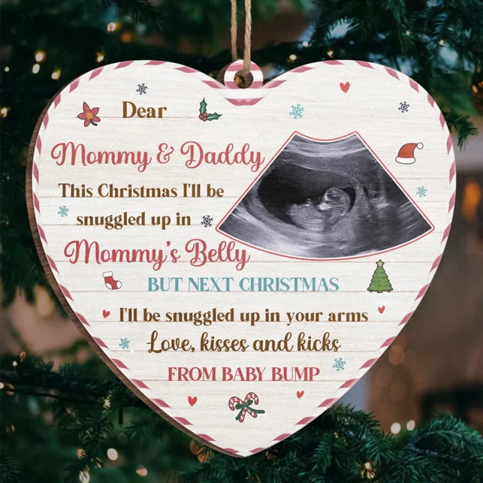 Custom Photo Love, Kisses And Kicks - Family Personalized Custom Ornament - Wood Custom Shaped - Christmas Gift For Baby Kids, Newborn Baby, First Christmas