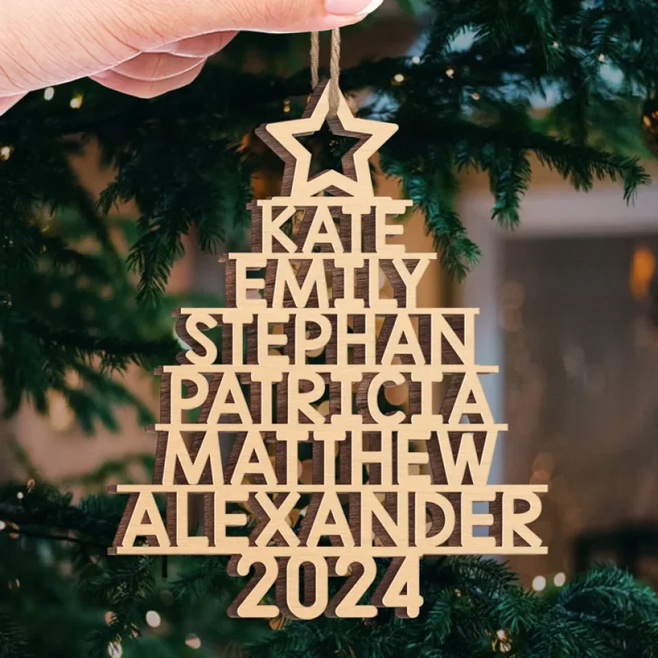 Family Name Christmas Tree Ornament - Wood Custom Shaped - New Arrival, Christmas Gift For Family Members - AMZ