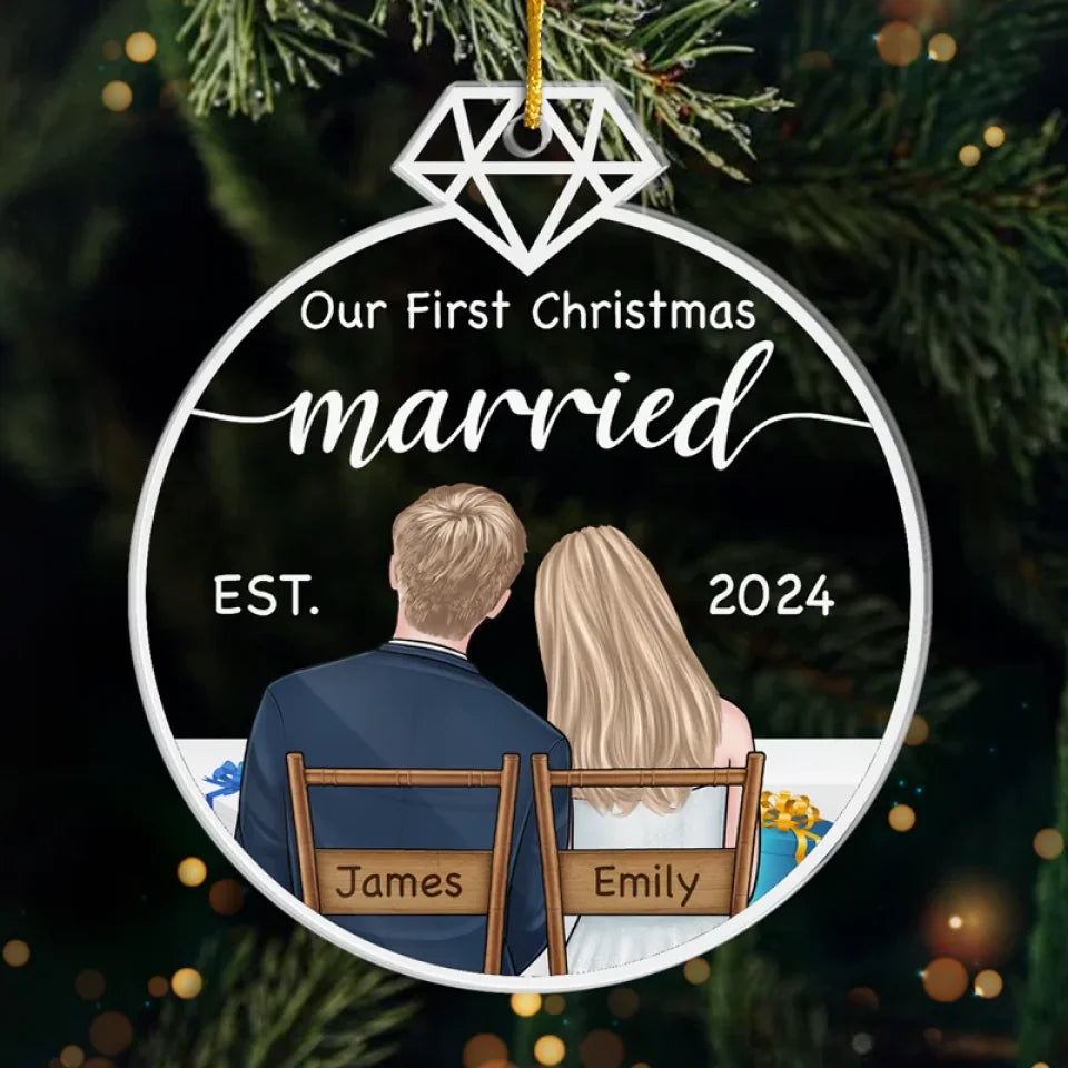 Our First Christmas Engaged - Couple Personalized Custom Ornament - Acrylic Custom Shaped - Christmas Gift For Husband Wife, Anniversary, First Christmas