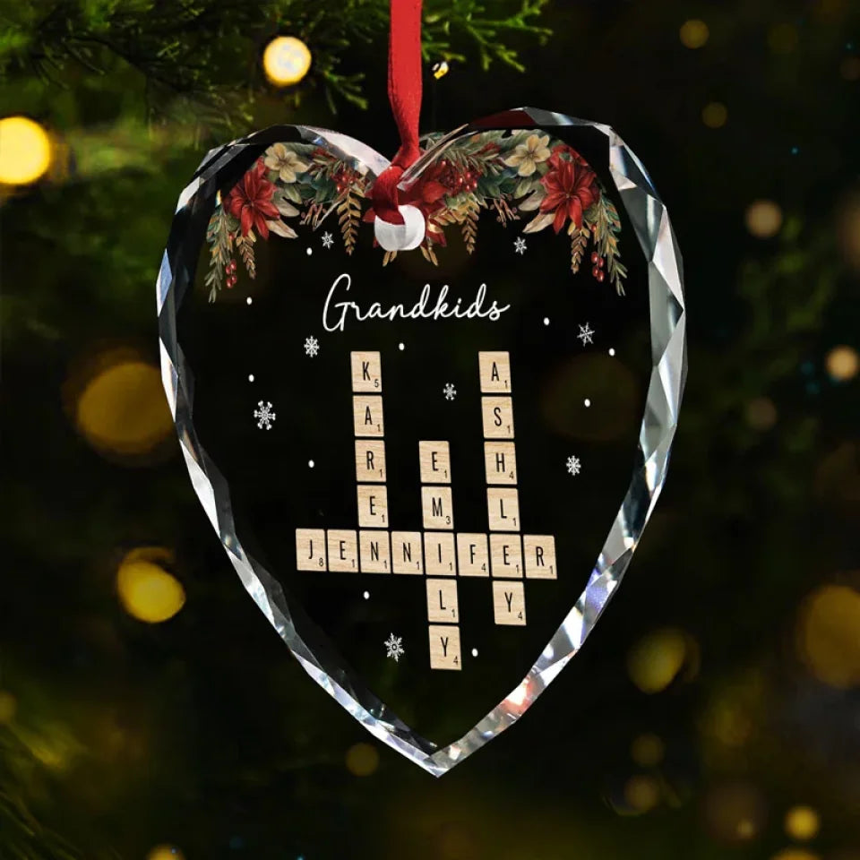 Merry Christmas, Grandma - Family Personalized Custom Heart Glass Ornament - Christmas Gift For Grandma